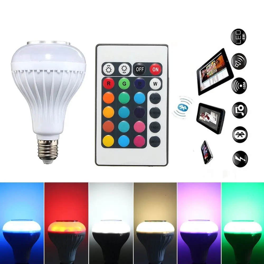 Bluetooth sem Fio Reprodutor de Música 12w de Potência Rgb com Controle Lâmpada Remoto Iluminação Rgb E27 Led 3 e27, led, rgb, com controle remoto, reprodutor de música, iluminação rgb