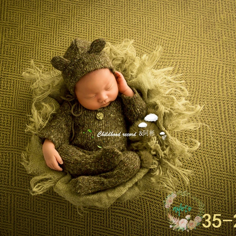 Online Newborn Photography Props Knit Crochet Romper+Hat 2pcs Set Fotografia Accessory Infant Toddler Studio Shoot Photo Boy Outfit