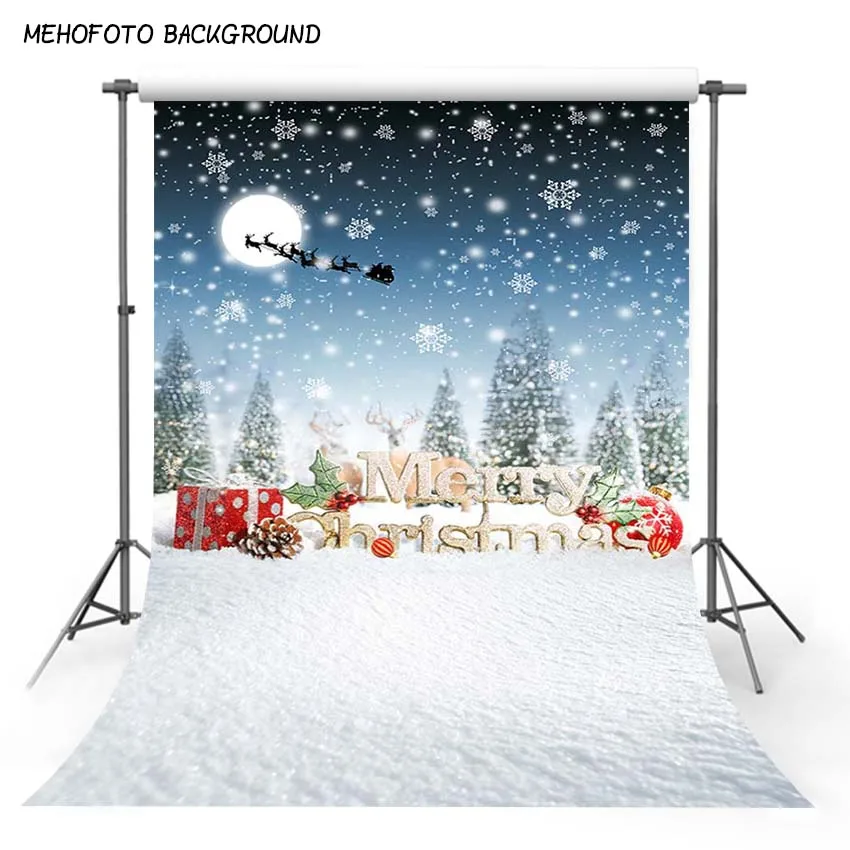 

MEHOFOTO Custom Children Photography Background 5X7FT Snow Merry Christmas Photo Backdrops for Photo Studio CM-6288