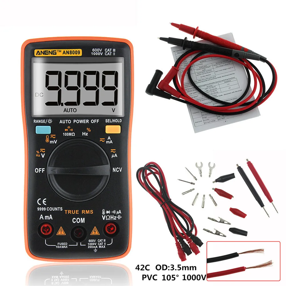 

AN8001/AN8002/AN8004/AN8009 True-RMS Auto Range Digital Multimeter AC/DC Voltage Ammeter Current Meter Temperature Measurement