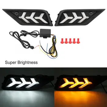

1 Pair Car Daytime Running Light Turn Signal Light 2-Color LED Fog Lamp Cover for VW Tiguan 2017-2018 Car Styling DRL Fog Lamp
