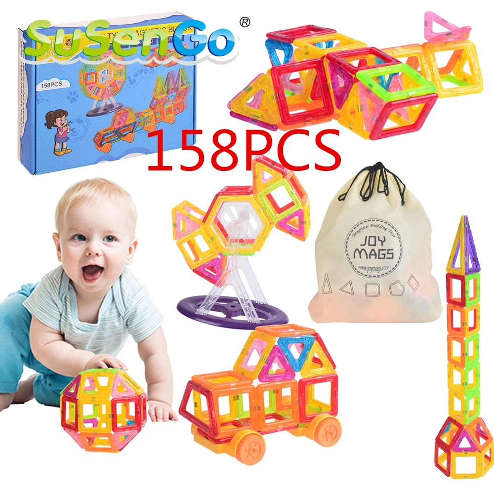 

SuSenGo 130/158Pcs Magnetic Designer Mini Building Block Kits Construction Toy Kids Educational Toys Plastic Creative Bricks