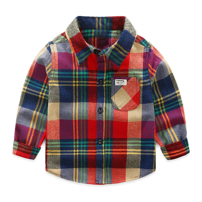 

Spring Long Sleeve Boy's Plaid Shirts Casual Turn-down Collar Camisa Masculina Blouses for Children Kids Clothes Baby Boy Shirt
