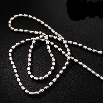 

Solid Pure Silver 3mm Oval Beads Chain Necklace Women Necklace Chain 24inch
