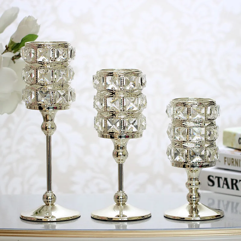 

4364Christmas Gifts Luxury Crystal Silver Wedding Ceremony Decorative Candle Holder Home Party Bar Wedding Room Romantic Decor