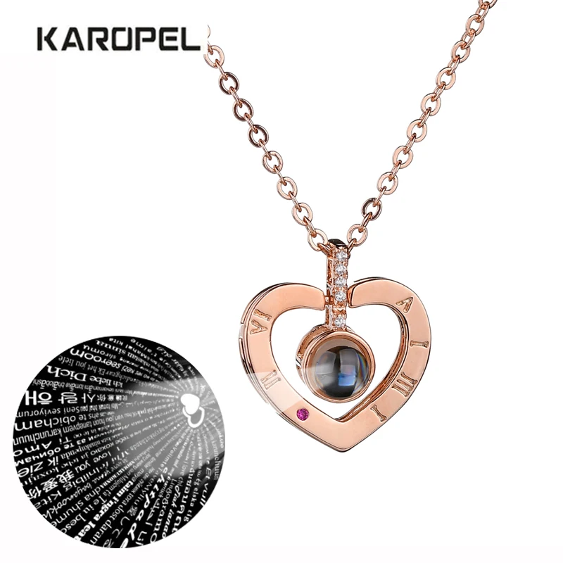 

Romantic Rose Gold Silver 100 Language I love You Necklace Memory Projection Pendant Wedding Letter Drop Shipping
