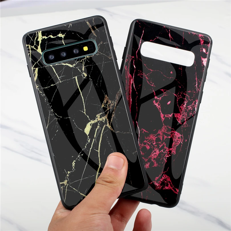 

Water Resistant Case For Samsung S10E S10 S9 S8 Plus Painted Marble Tempered Glass Back Case Cover For Galaxy S10 S9 S8 Note 8 9