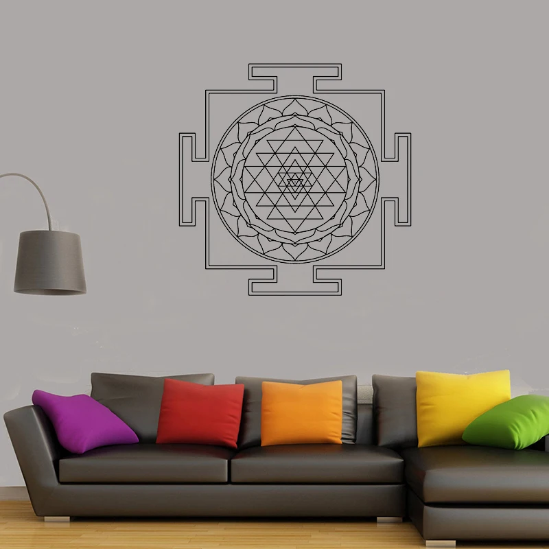 Sri Yantra Pattern Vinyl wall sticker Sacred Geometry Removeable Decal Salon Livingroom Bedroom Decoration 57x57cm