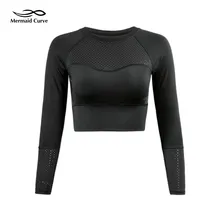 Быстросохнущая футболка для занятий йогой и йогой в стиле русалки, женские колготки, Спортивная футболка для бега на открытом воздухе, одежда с длинным рукавом, топы