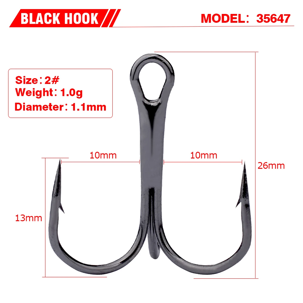 Black Fishing Hooks 50pcs/Lot 2/4/6/8/10/12/14# High Carbon Steel Treble Hooks Round Bent Triple Barbed Fish Hook Fishing Tackle