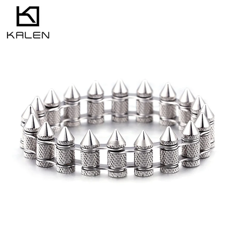 KALEN пуля браслет для Для мужчин Большой 21-23 см Изменение размера 4 цвета Титан панк велосипед из металла Мода Браслеты мужской