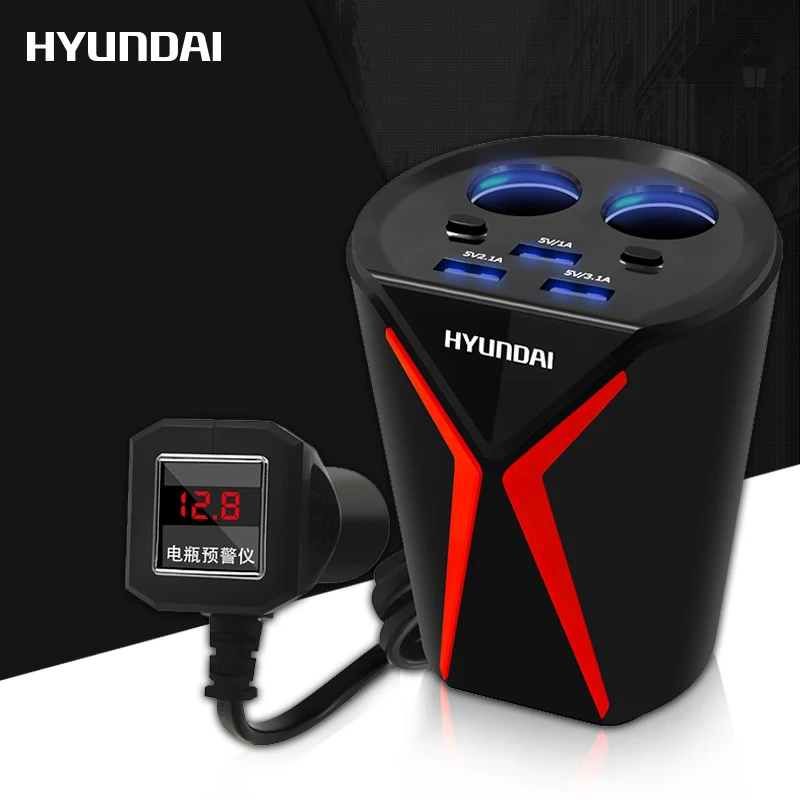 

HYUNDAI Car Charger Cigarette Lighter Power Adapter Socket Splitter 6.2A 12V-24V USB for iPhone iPad Car DVR GPS