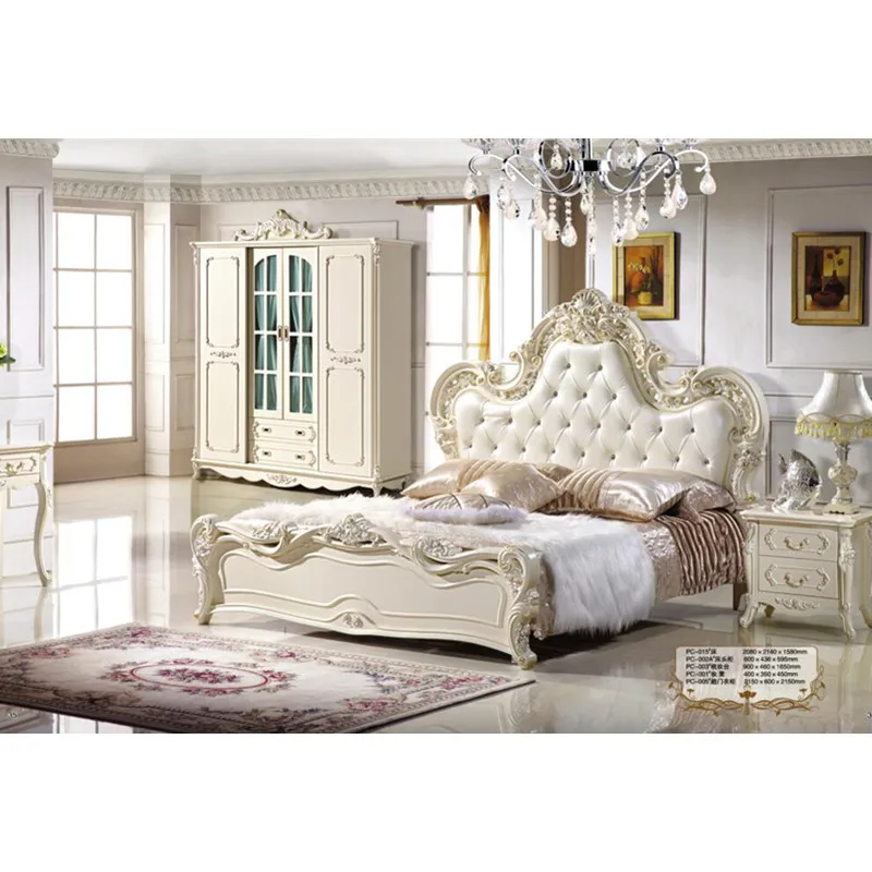 

luxury bedroom set with solid wood genuine leather