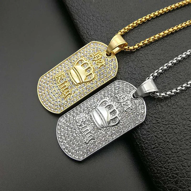 Хип-хоп Bling льдом цвета: золотистый, серебристый 316L из нержавеющей стали с геометрическим площадь Король Подвески Корона мужские цепочки