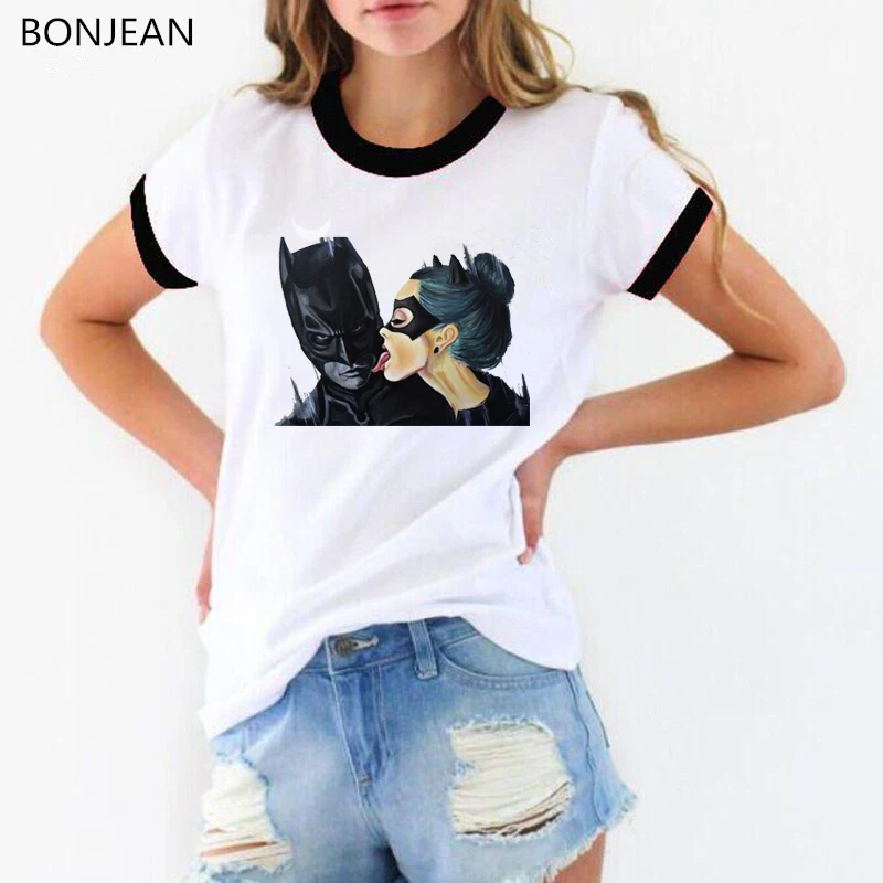 

2019 newest Summer Tops Anime Cartoon Batman and Catwoman T Shirt Women Cool Tee Female t-shirt Clothing hipster Kiss tshirt