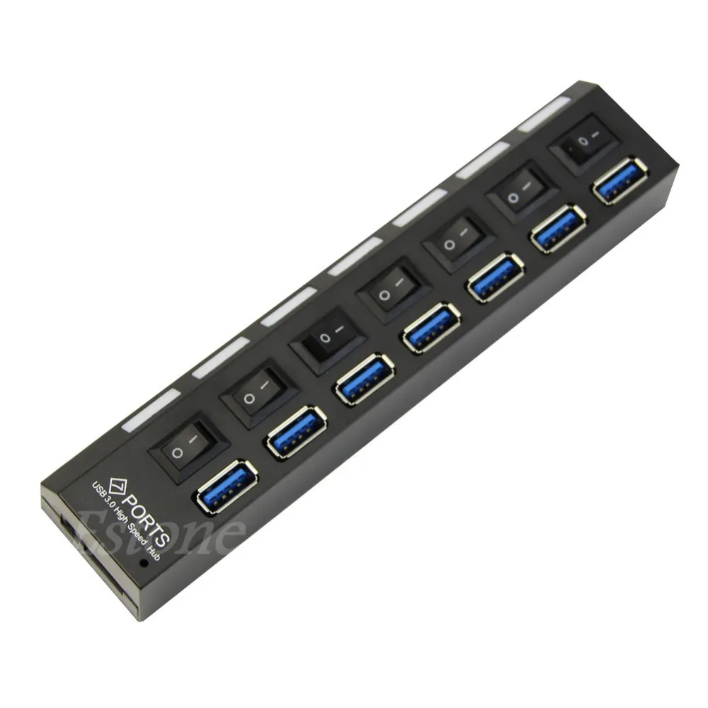 7 Port USB 3.0 Hub With On/Off Switch+ EU Power Adapter For PC LaptoTR Platooninsert For Computer Peripherals