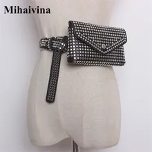 Mihaivina модная поясная сумка для женщин с заклепками, поясной ремень из искусственной кожи, сумки на ремне, съемные ремни для путешествий, Женская поясная сумка, подходит для iphone8/