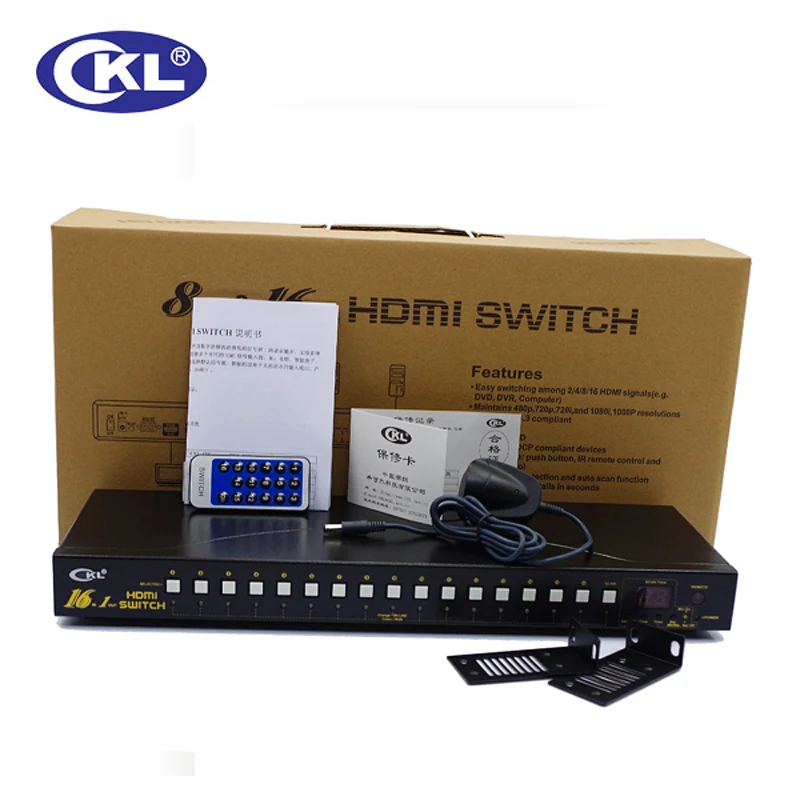 10 шт./лот Авто HDMI переключатель с пультом дистанционного управления 16 Порты и разъёмы в 1 с ИК-пульт дистанционного управления RS232 Управление Поддержка 3D 1080 P EDID автоматическое обнаружение стоечный CKL-161H