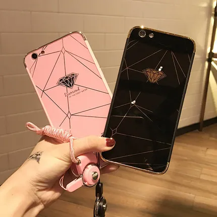 Роскошный зеркальный чехол со стразами для iPhone 7 7plus мягкий черный из ТПУ 6 6S чехлы