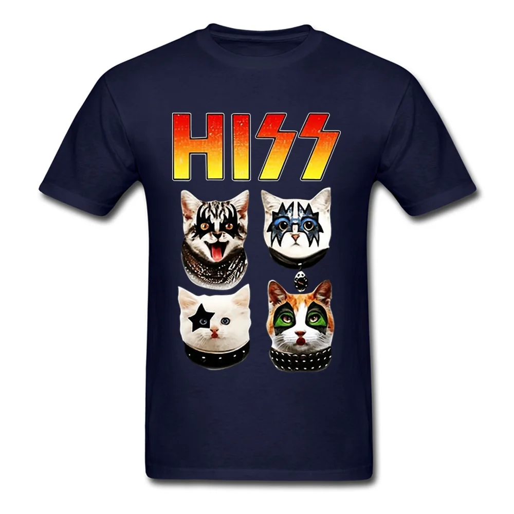 KISS Hiss Cat Пародия Забавные футболки рок мяу Группа Мужская футболка хип-хоп Рок Новые Топы И Футболки Готический Высокое качество - Цвет: Navy