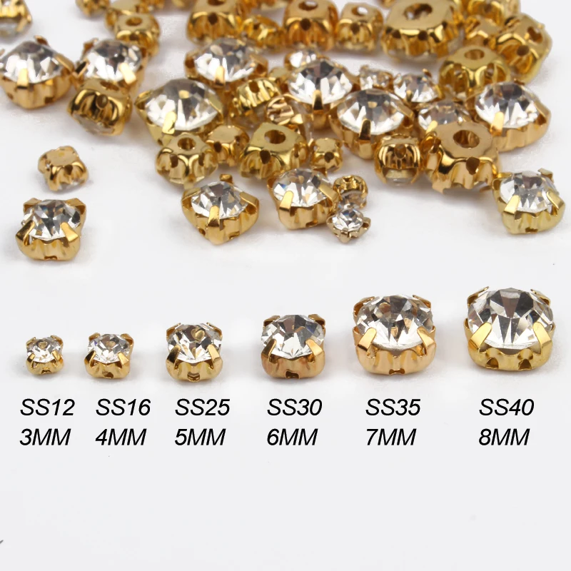 

Hot Sale Sew On Rhinestone Crystal Mixed 7 Sizes 3mm-10mm Gold/Silver claw glass Stones 200pcs DIY decoration accessories