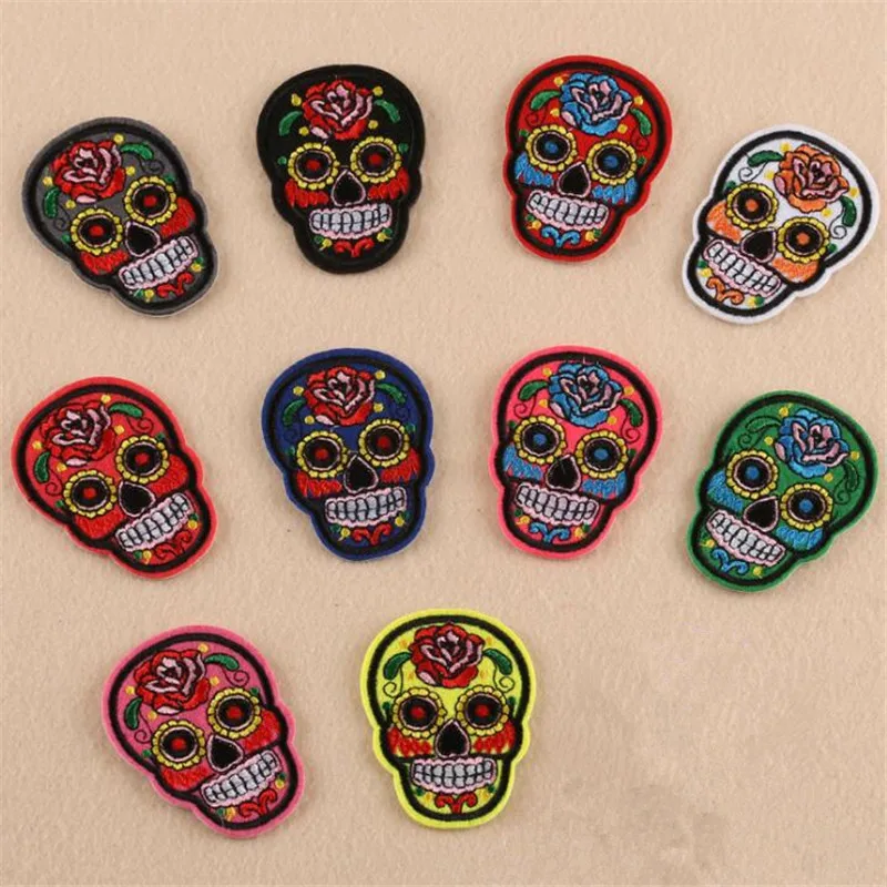 

Skull Embroidery Patches Various Style Flower Rose Skeleton Iron On Biker Patches Clothes Stickers Applique