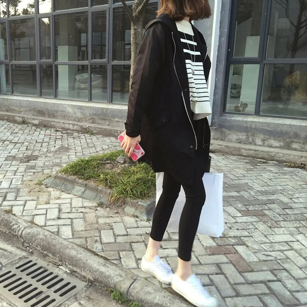

Korean Women Spring Autumn Loose Type Jacket Outwear Letter Printed Long Style Female Jacket Coat With Zipper Black ArmyGreen
