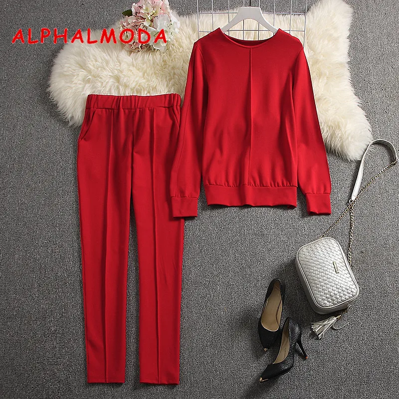 Женский спортивный костюм ALPHALMODA Однотонный свитер с длинными рукавами и штаны