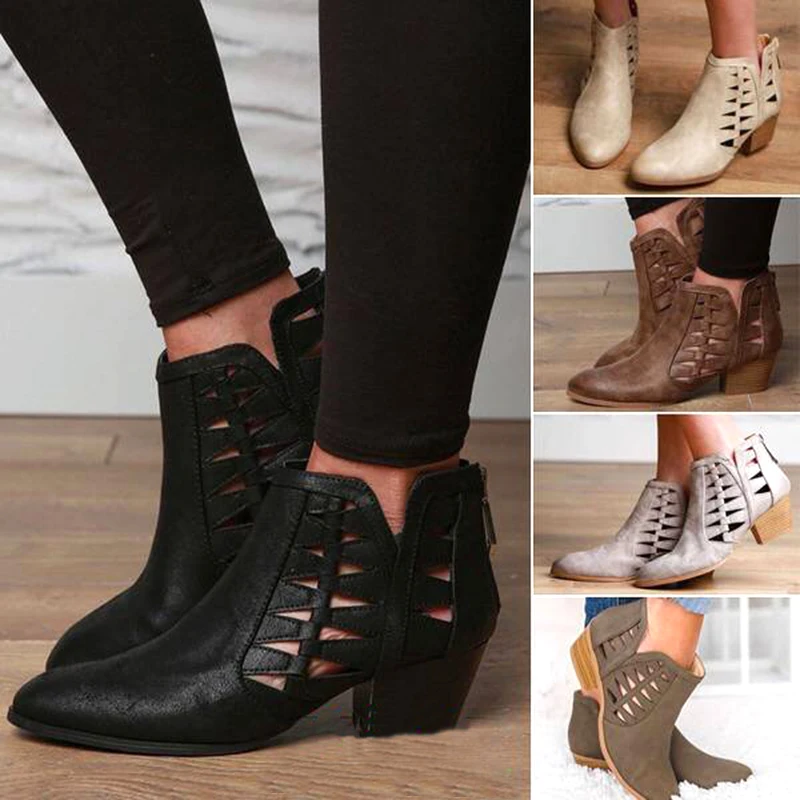 

Women Boots 2018 Autumn New Fashion Women'S Closed Toe Multi Strap Ankle Bootie Cutout Ankle Boots Ladies Casual Shoes Woman