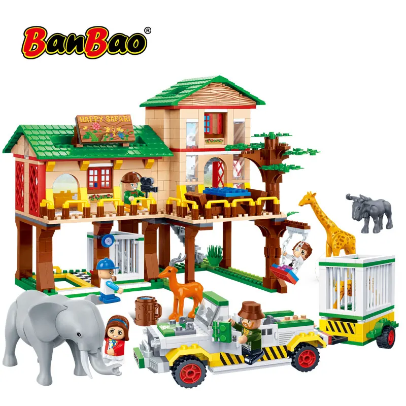 BanBao Building Blocks National Zoo Camp House Safari Animal Elephant Giraffe Bricks Educational Model Toys Kids Children 6651
