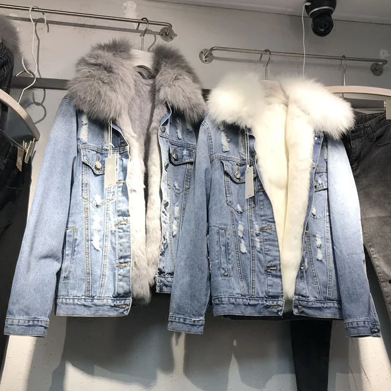 Jean 2018 Rosevans De Avec Manteau Réel Veste Fourrure white B667 Grey Nouvelle Intérieure Lapin Chaud Causalité Col Naturel D'hiver Femelle EYx6wvYq