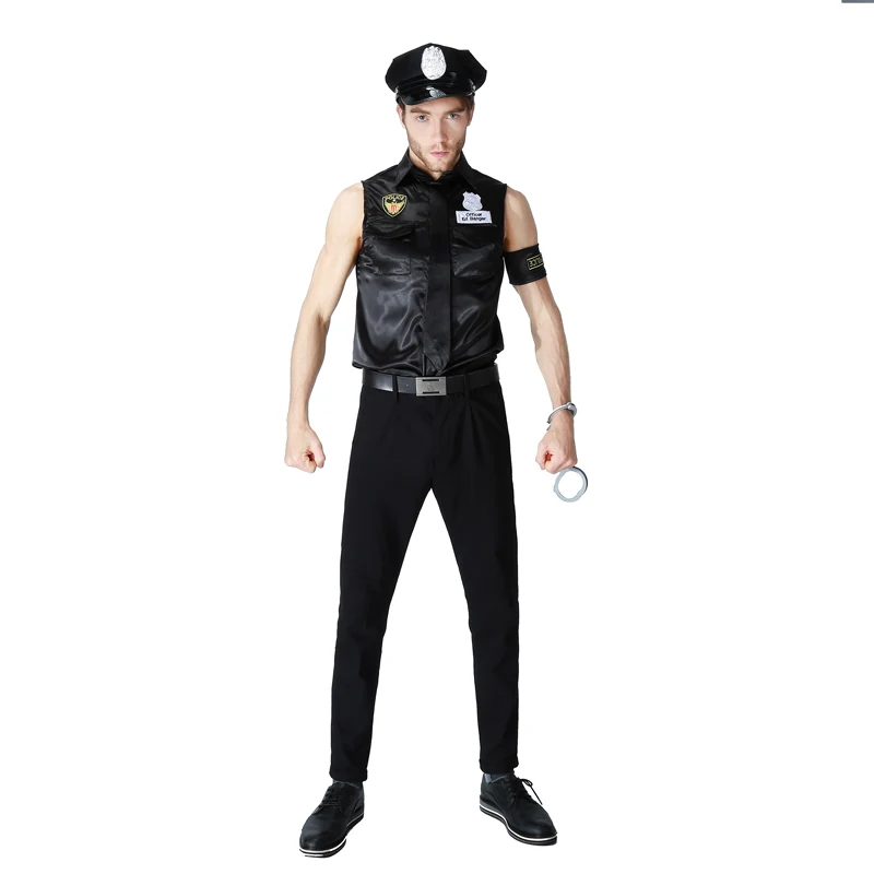 Man's Fun and Fantasias Cop Cosplay Costumes Adult Male Black Themed ...