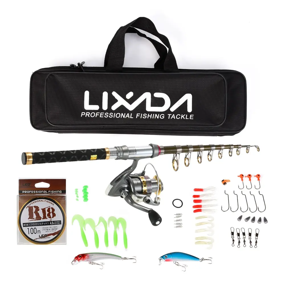 Lixada 1.5/1.8/2.1/2.4 m تلسكوبي الصيد رود كومبو بكرة طقم كامل الغزل الصيد بكرة خط إغراء والعتاد المنظم القطب مجموعة Pesca