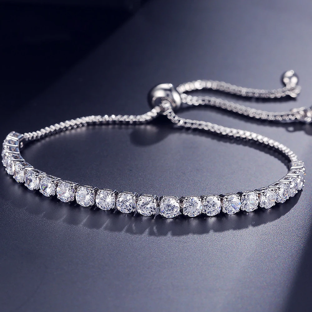 

New Trendy Round Red Pink Olive Green Sea Blue & White CZ Silver & Rose Goldplated Bracelet Fashion Bridal Wedding Women Jewelry