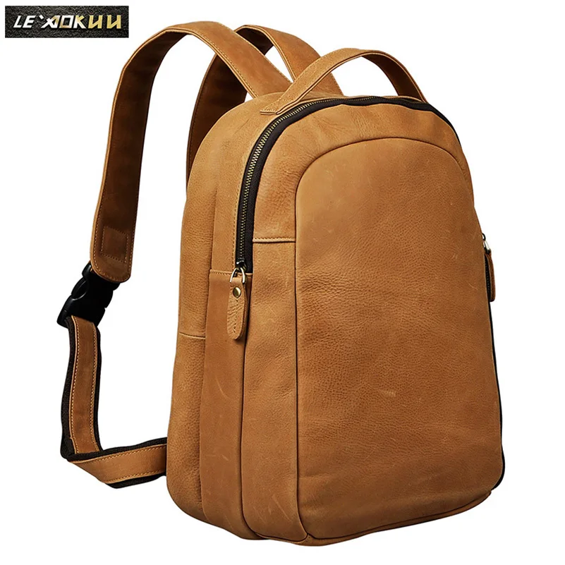 

Design Male Real Leather Casual Fashion Large Capacity Travel University College School Book Bag Backpack Daypack For Men 621b