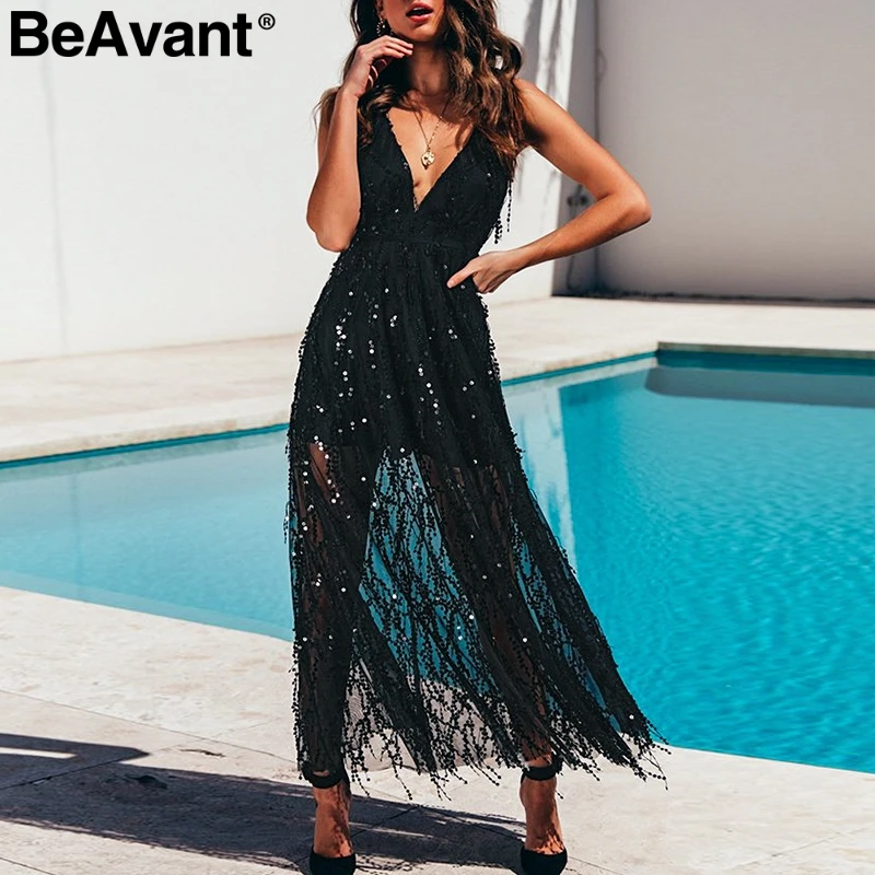 BeAvant/длинное вечернее платье с блестками и бахромой сексуальное зимнее женское