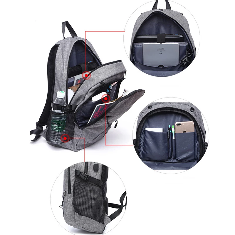  Male Laptop Backpack Canvas Men USB Backpack School Bags for Teenager Ball Bag Pack Multifunction T