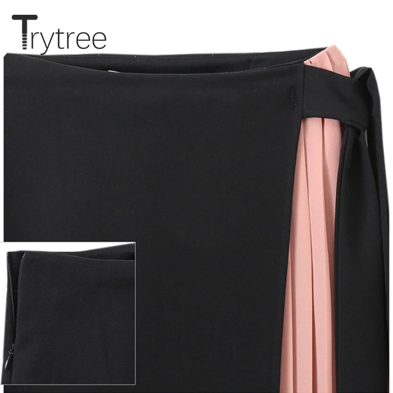 Женская юбка на молнии Trytree повседневная Асимметричная розовая из полиэстера и