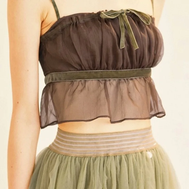 Spilt Type Skirt 2018 Prairie Chic Voile Camping Elastic Bow Splice Color Mid-Calf Ball Gown Dreamy Classical Ballet Dress Women's Sets