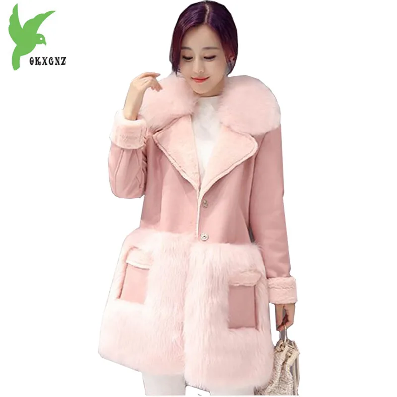 

New Winter Women Imitation Fox Fur Coats Fashion Solid color Flocking Fur Together Thicker Jackets Plus Size Female Coats OKXGNZ