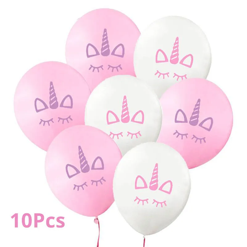 WEIGAO, единорог, вечерние аксессуары, Радужный Единорог, воздушные шары, латексный шар, для девочек, для дня рождения, Декор, единорог, повязка на голову, топперы для торта - Цвет: 10pcs mix balloons