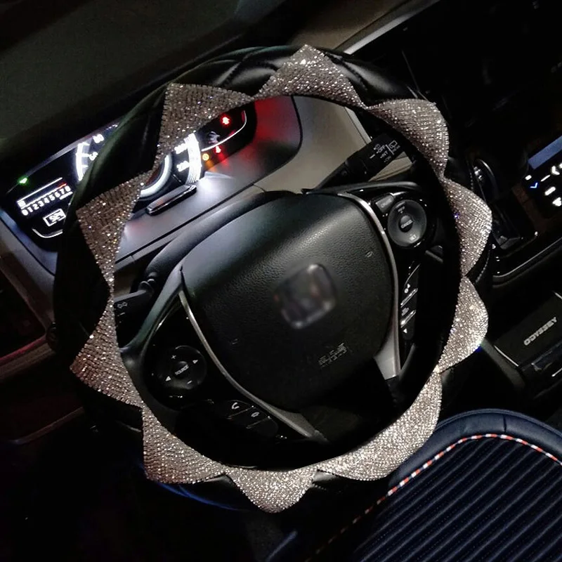 Новинка роскошные кожаные чехлы на руль автомобиля с бриллиантами MUNIUREN женские