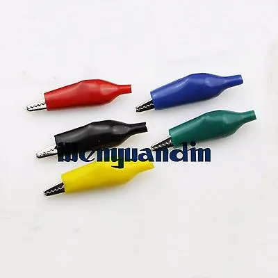 

Red-Black-Yellow-Green-Blue Insulated Soft Plastic Coated Alligator Clip Test Jumper Probe Crocodile Clips 36.5mm CL4710 S