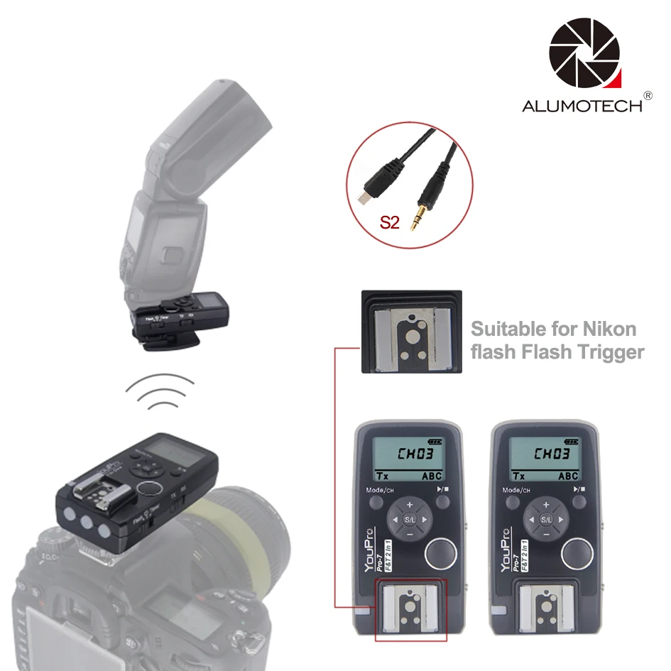 2.4G Wireless Shutter Timer Remote+ Flash Trigger S2 Shutter Cable for