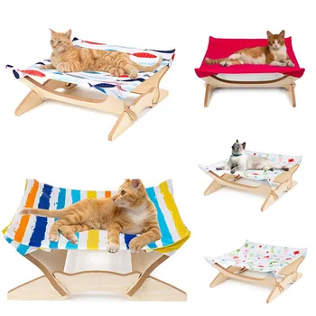 

Wooden Dog Beds For Small Dogs Square Pet Mat Four-pointed Dog Cat Hammock Removable Pet Climbing Frame Mascotas 30JULY23#N