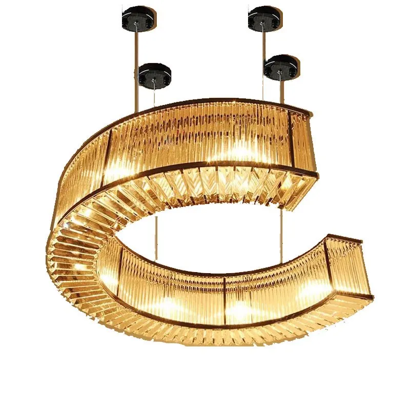 

Postmodern k9 crystal chandelier C-shaped hotel restaurant custom lamps lobby living room 110V~260V chandeliers lighting fixture
