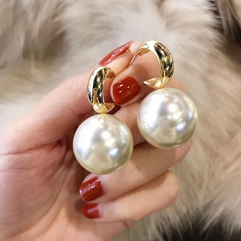 Personality Simulated Pearl Earrings For Women White Red Big Ball Earring Fashion Jewelry Bijoux