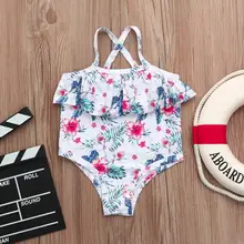 Цветочный купальный костюм для маленьких девочек Купальник с ремешками, пляжный комбинезон без рукавов, пляжная одежда