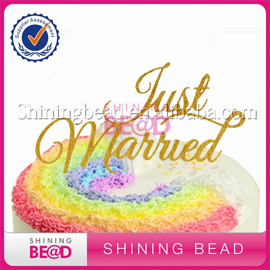 

Free shipping +30pcs/lot +Just Married Wedding Sparkling Cake Topper, Glitter Gold Cake Topper