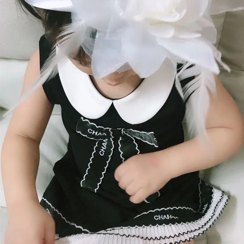 

Summer Girl Black Dress Cotton Princess Dress High-grade Peter pan Collar Dresses Boutique Sundress Girl Party Dress Clothing